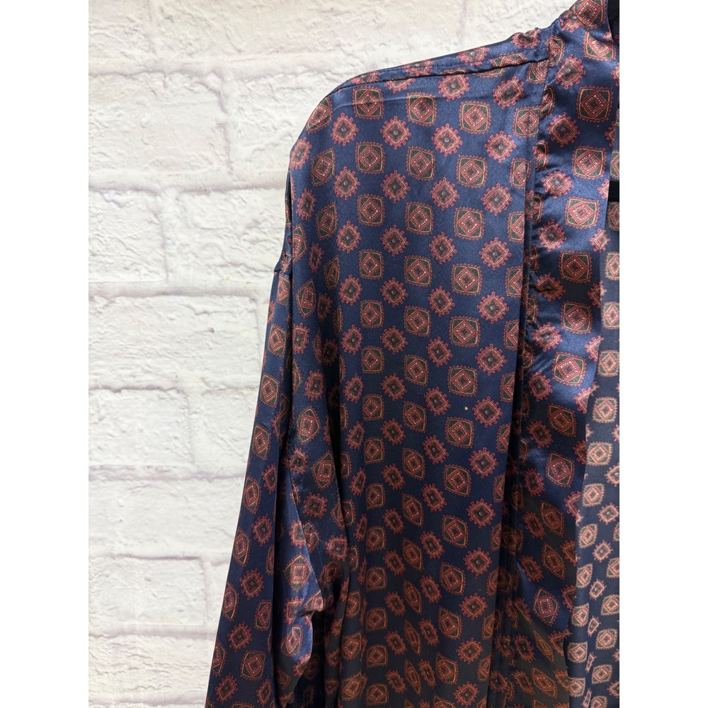 Christian Dior Monsieur Mens Satin Robe Navy Blue Print One Size Vintage - Picture 3 of 11